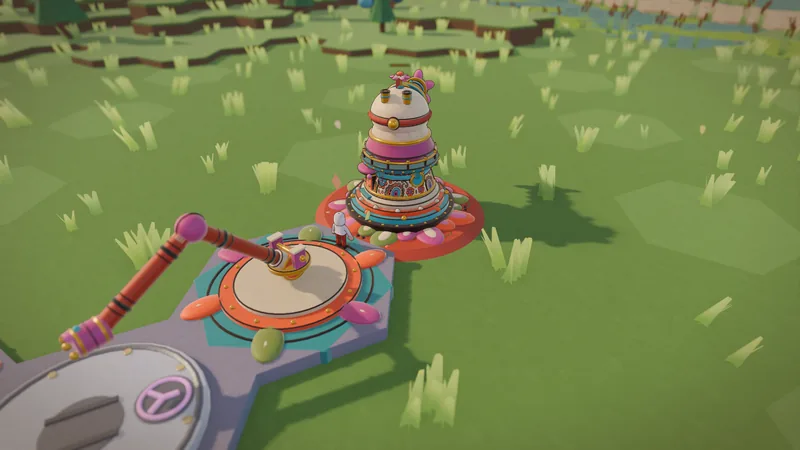The flower cannon, a tower stacked with rings, beside a base